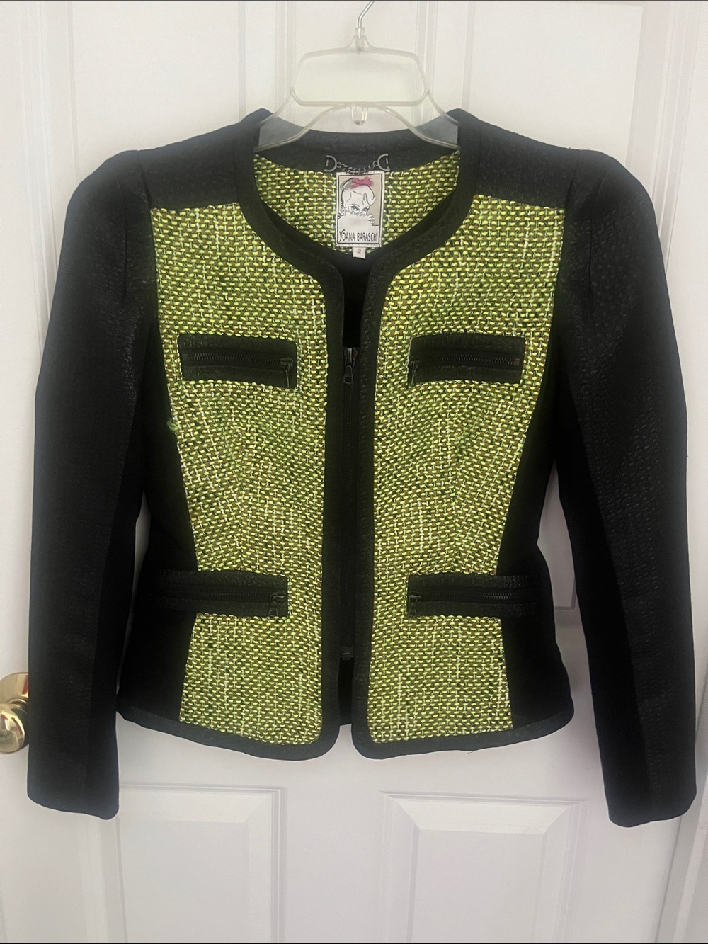 NWOT! Yoana Baraschi Black sparkle and Lime Tweed Zip Jacket